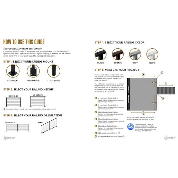 CityPost - 8 ft. Black Deck Cable Railing