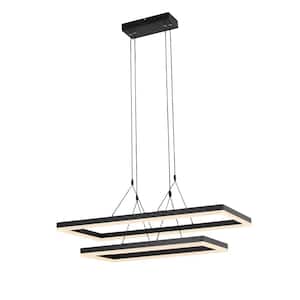 Modern 60-Watt Integrated LED Black Rectangle Chandelier for Living Room Kitchen Island Dimmable with Remote Control