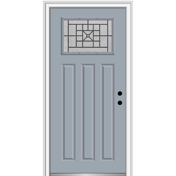 MMI DOOR 36 in. x 80 in. Courtyard Left-Hand 1-Lite Decorative Craftsman 3-Panel Painted Fiberglass Smooth Prehung Front Door