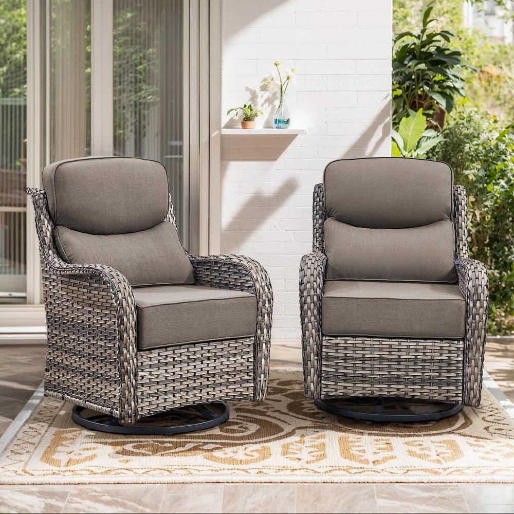 6in Thicken Gray Wicker Outdoor Swivel Rocking Lounge Chair with Cushion Guard Gray Cushions (Set 2-Pack) price history on PriceWatchPro