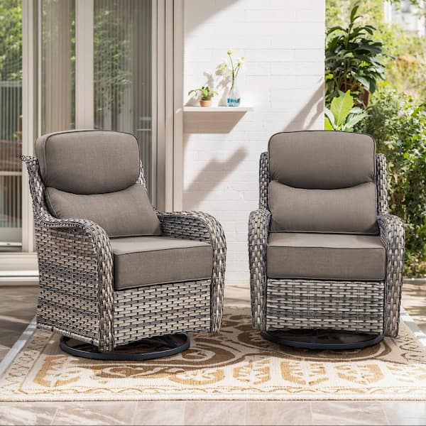 Pocassy 6in Thicken Gray Wicker Outdoor Swivel Rocking Lounge