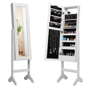 White MDF Jewelry Cabinet Organizer with 18 LED lights