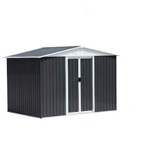 Outdoor 8 ft. W x 6 ft. D Gray Metal Shed with Double Door, Apex Roof (48 sq. ft.), Outdoor Storage Garden Bike Shed