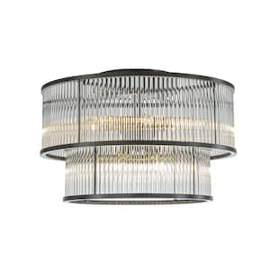 10-Light 21 in. Modern Glam 2-Tier Glass Drum Flush Mount Ceiling Matte Black Contemporary Ceiling Light For Living Room