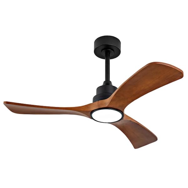 42 in. Indoor Black Downrod Mount Standard Solid Wood Ceiling Fan with Light and Remote Control