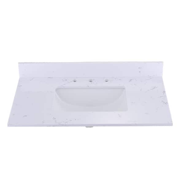 PROOX 36 in. W x 22 in. D Engineered Stone Composite Vanity Top in White with White Rectangular Single Sink