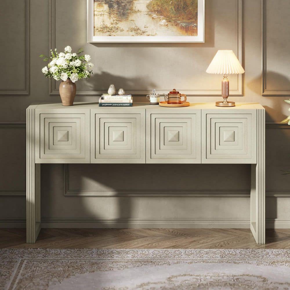 Harper & Bright Designs Geometric Carved 54.9 in. Natural Standard ...