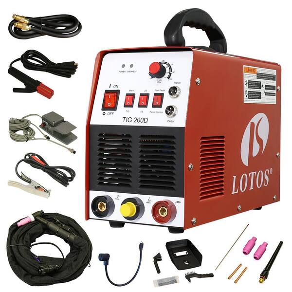 Lotos 200 Amp TIG/Stick DC Inverter Welder with foot pedal for stainless and mild steel, Dual Voltage 110/220V