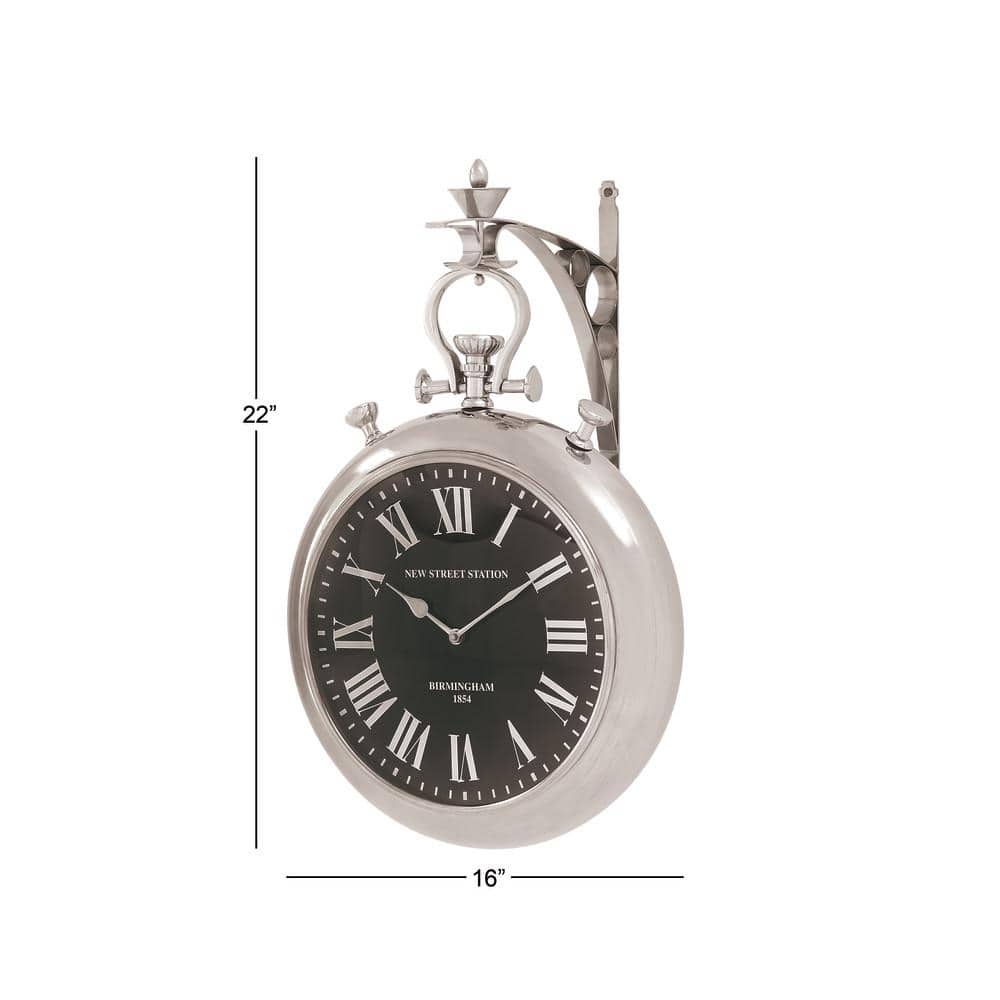 16" Silver Stainless Steel Pocket Watch Style Wall Clock