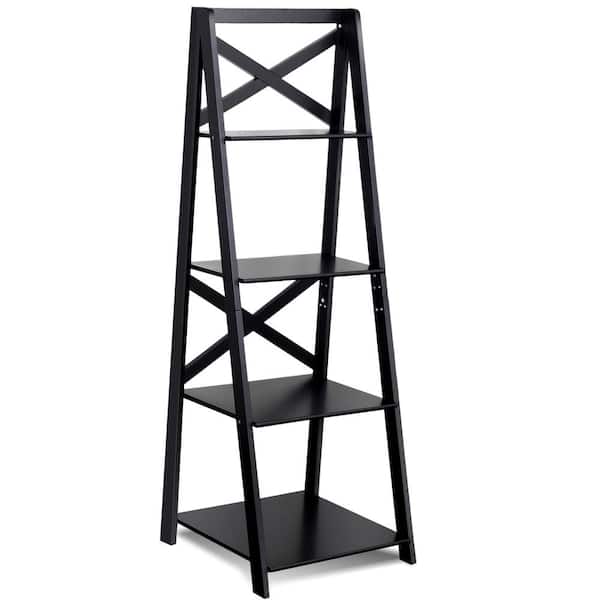 Costway Classic 56.3 in. 4-Tier Ladder Shelf Bookshelf in Black