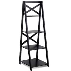 Classic 56.3 in. 4-Tier Ladder Shelf Bookshelf in Black
