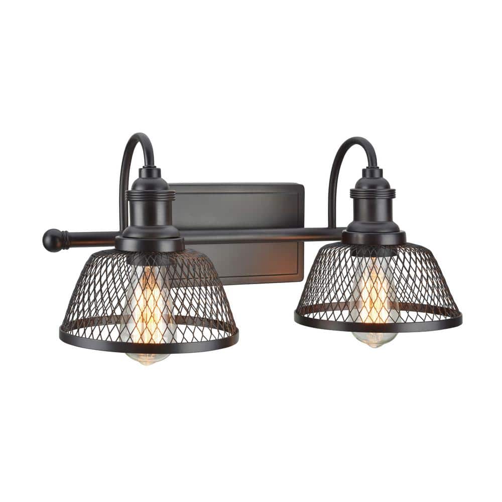 Bronze 2-Light Vanity Fixture with Metal Mesh Shades