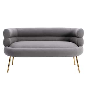 52.76 in Wide Round Arm Polyester Straight Tufted Back Loveseat Apartment Sofa in Dark Gray