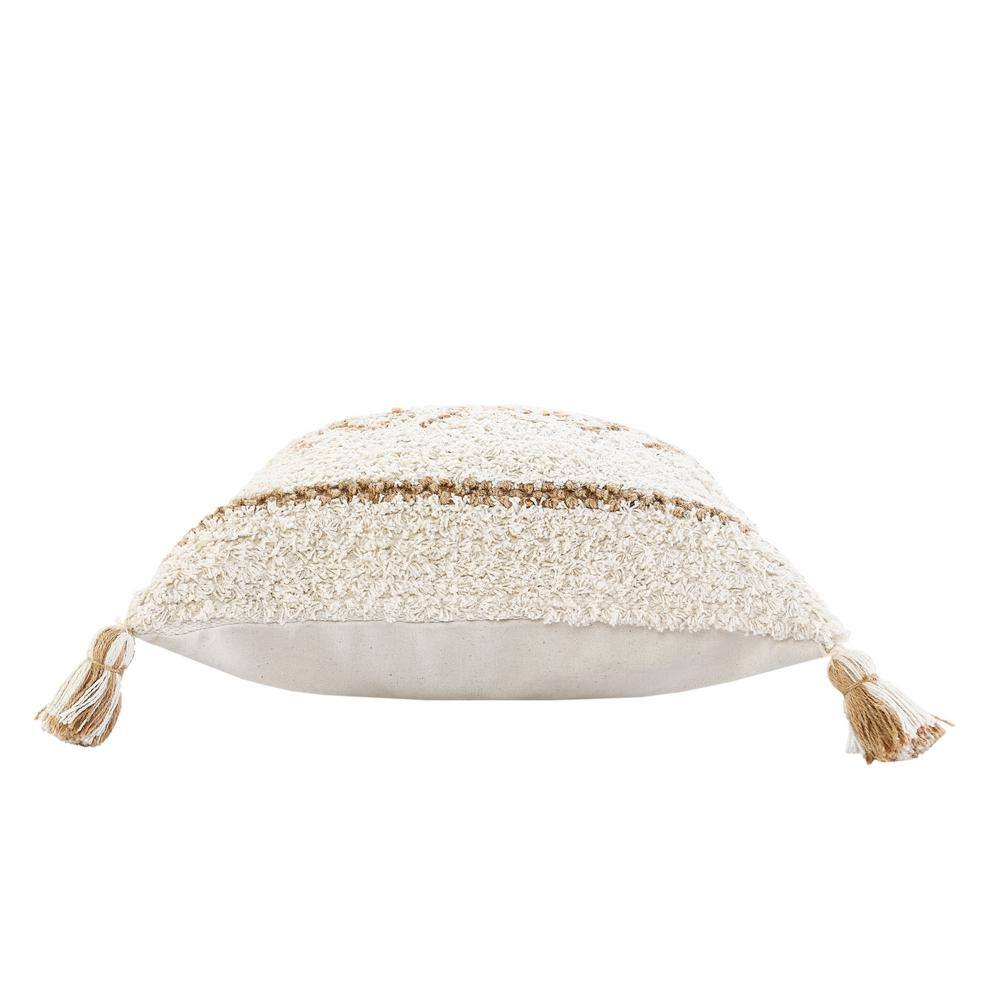 Boho-Chic Diamond Pattern Jute and Cotton Square Pillow