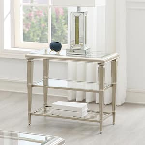 Zaba 28 in. Glass Top and Silver Finish Rectangle Glass End Table with No Additional Features