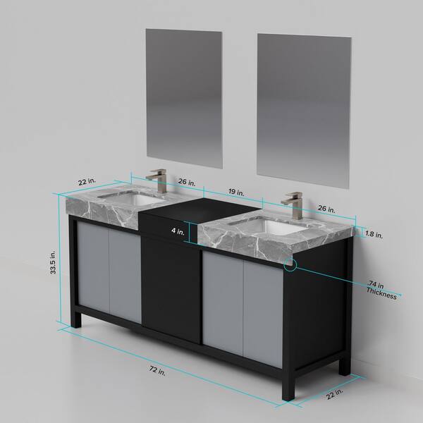 Lexora Zilara 72 in W x 22 in D Black and Grey Double Bath Vanity