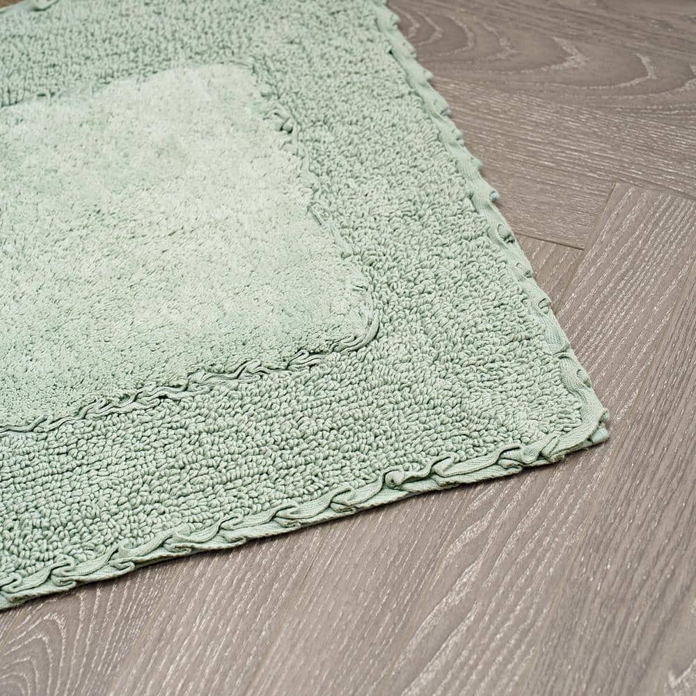 Sage Green Cotton Bath Rug with Ruffle Border, 17"x24"