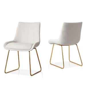 Beige Faux Leather Upholstered Dining Chairs with U-shaped Legs(Set of 2 Gold Legs Chairs)