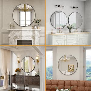 24.1 in. W x 24.1 in. H Round Metal Framed Wall Bathroom Vanity Mirror Black