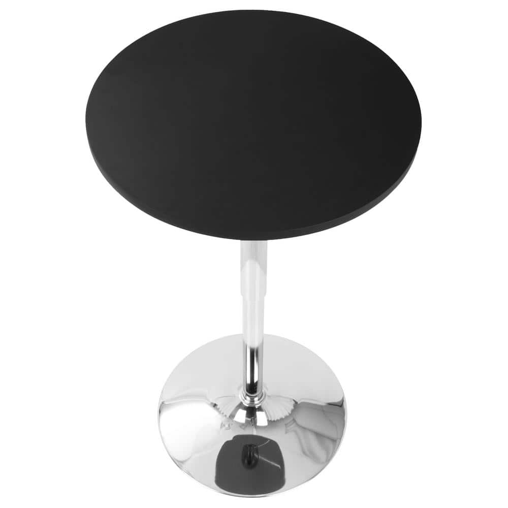 Adjustable Black Wood and Chrome Round Bar Table