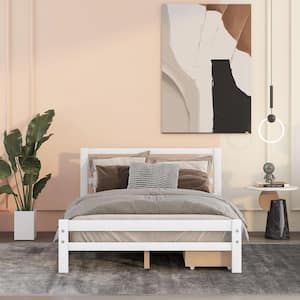 75 in. W White Full Size Platform Bed Wooden Platform Bed with Drawers Twin Bed Frame for Living Room, Guest Room