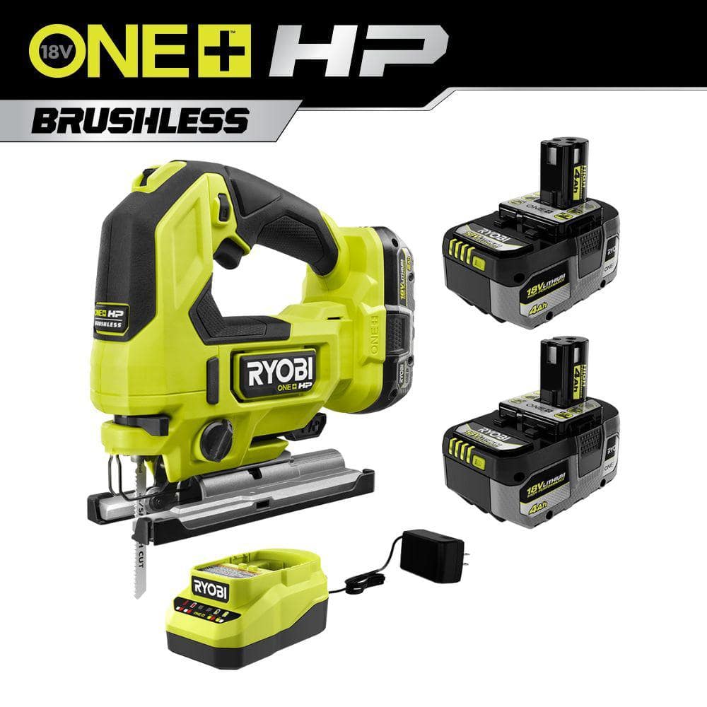 RYOBI ONE+ HP 18V Brushless Cordless Jig Saw Kit with (2) 4.0 Ah ...