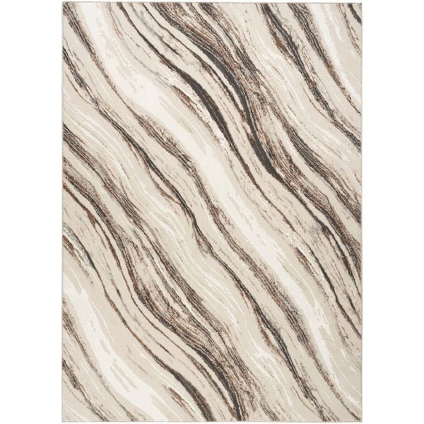 Eco-Friendly Beige Grey 5 ft. x 7 ft. Abstract Contemporary Area Rug
