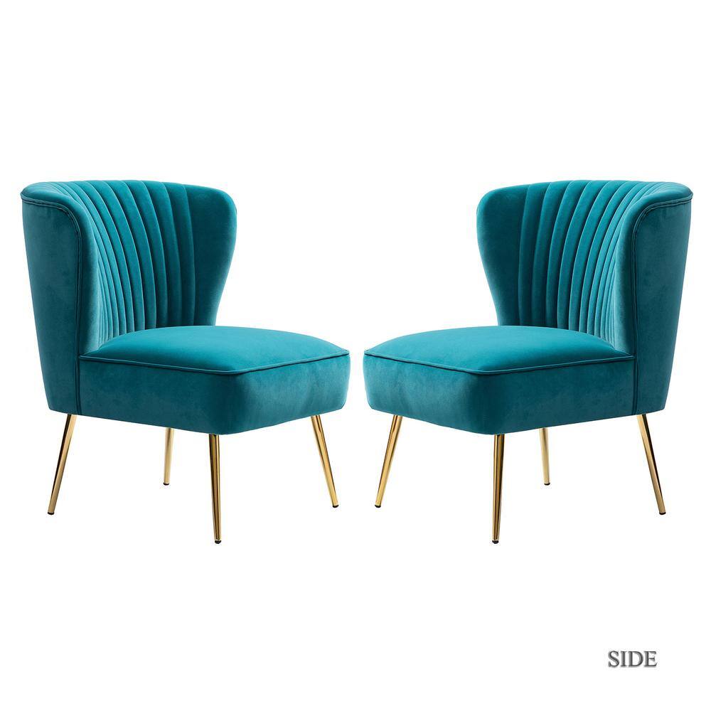 Elegant Blue Velvet Accent Chair Set with Gold Legs