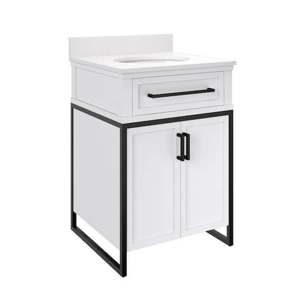 DHP Jessica 24 in. W x 22 in. D x 37.5 in. H Industrial Bathroom Vanity in White with White Engineered Stone Top