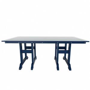 Hayes 71 in. All Weather HDPE Plastic Outdoor Dining Rectangle Trestle Table with Umbrella Hole in Navy Blue