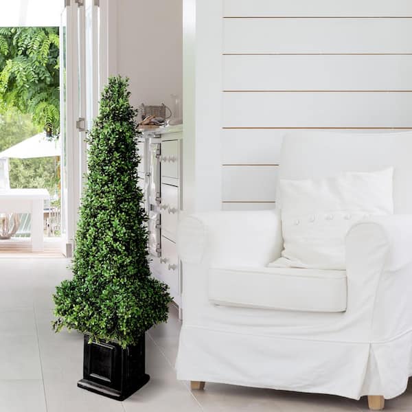 46 in. Green Artificial Boxwood Obelisk in Square Pot