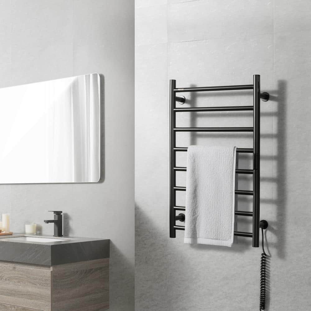 Black Wall Mounted Stainless Steel Heated Towel Rack with Timer
