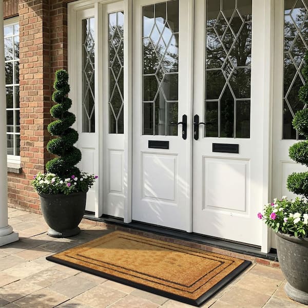 A1HC Beige Black 25 in. x 57 in. Rubber and Coir Non-Slip Outdoor Doormat for Front Door, Thick Durable Entry Mat