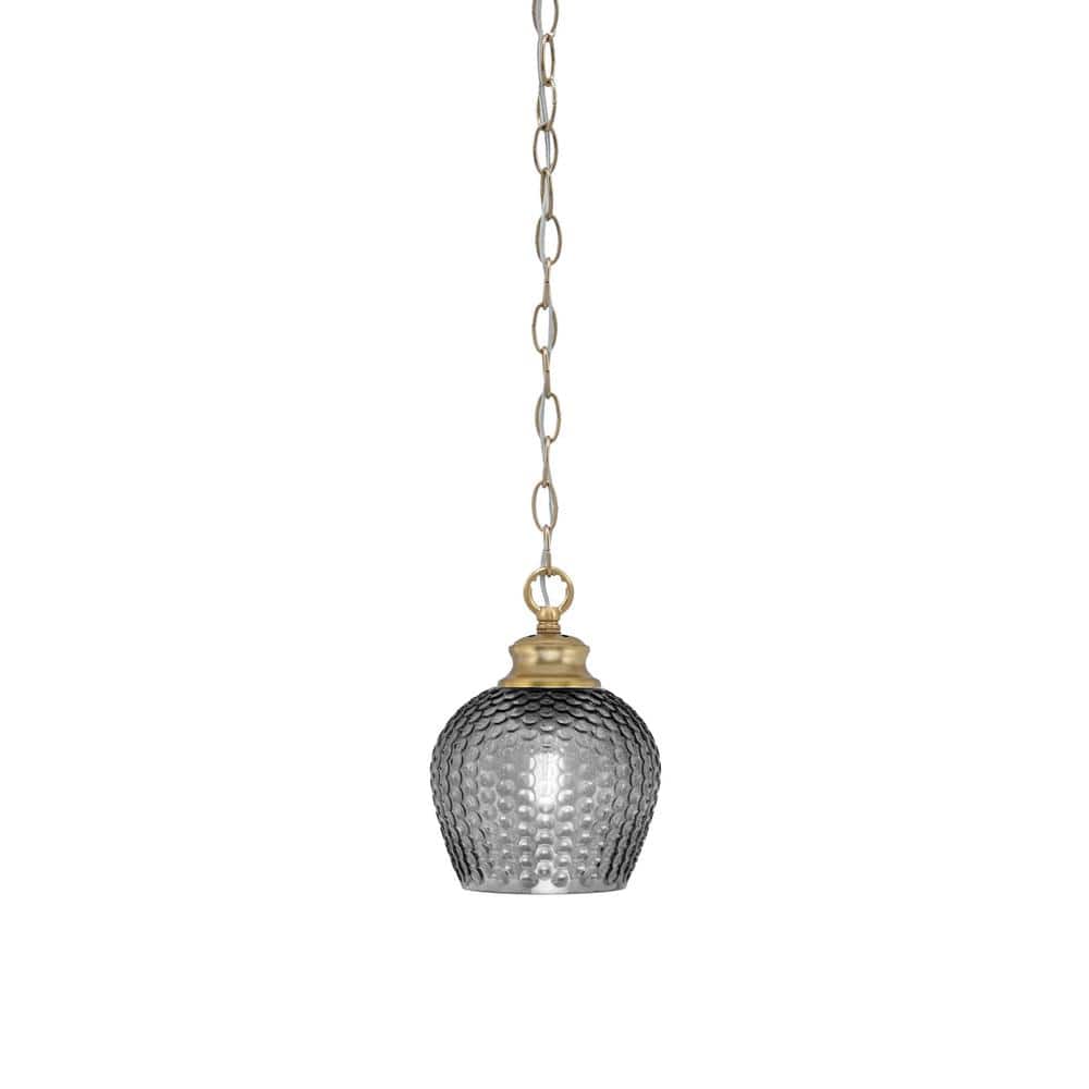 Tyler 60-Watt 1-Light New Age Brass Chain Mini Pendant Light with Smoke Tex