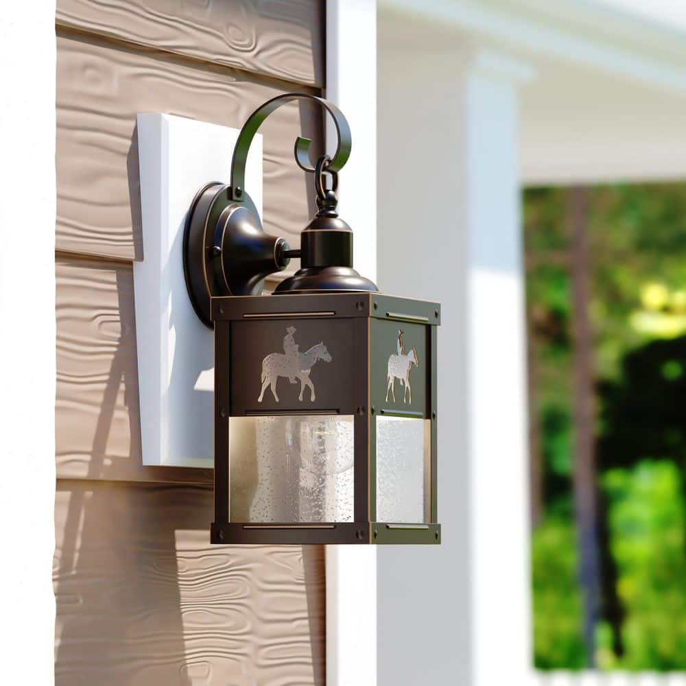 Trail 1-Light Bronze Rustic Horse Cowboy Outdoor Wall Sconce Lantern Clear Glass price history on PriceWatchPro