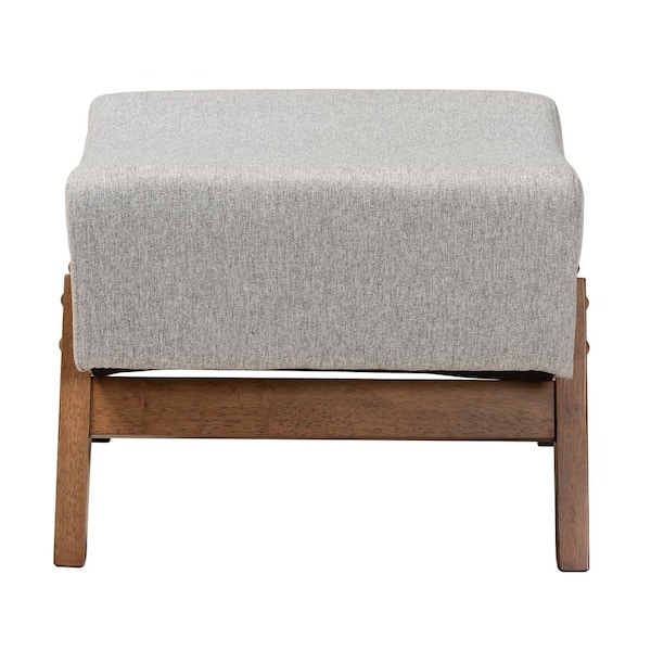 Baxton Studio Hanson Light Grey and Walnut Brown Fabric Ottoman