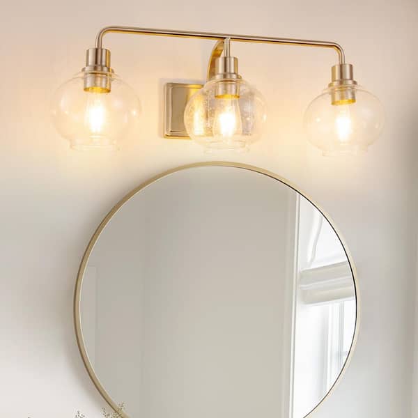27 In. 3-Light Brushed Nickel Vanity Light for Vanity or Mirror with Clear Glass Shades, Elegant Bathroom Wall Sconce