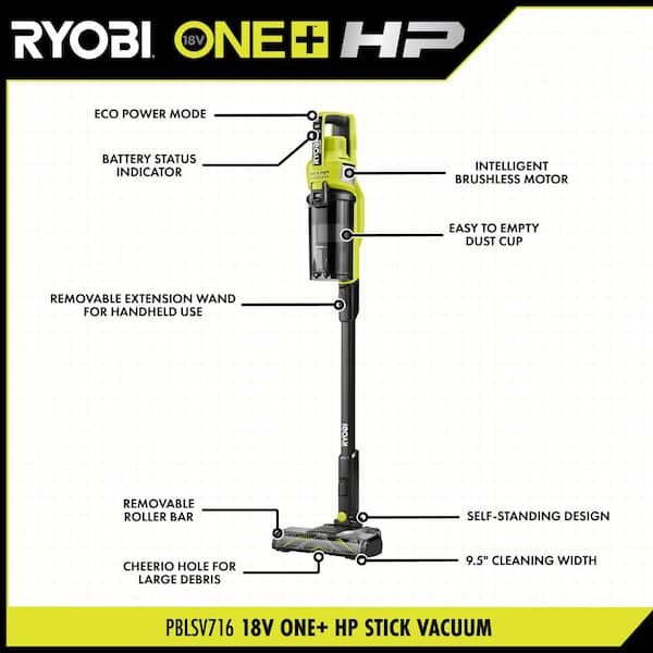 RYOBI - ONE+ HP 18V Cordless Pet Stick Vacuum Cleaner Kit with 4.0 Ah HIGH PERFORMANCE Battery and Charger