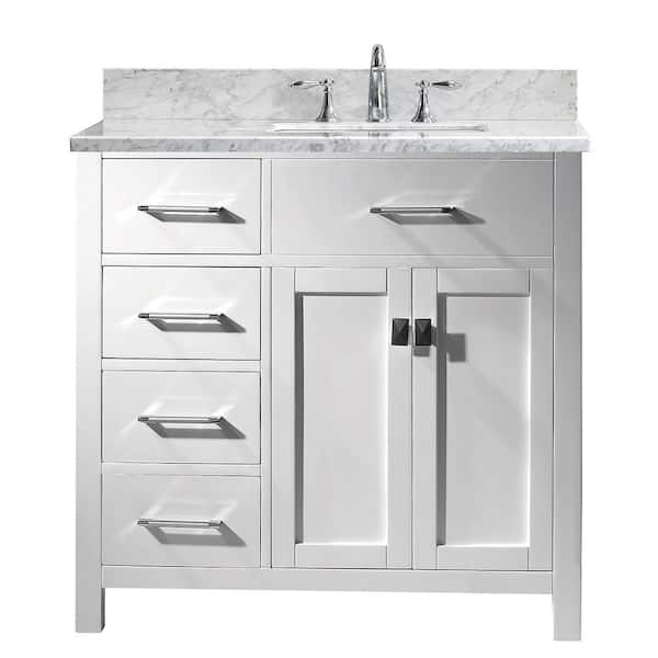 Virtu USA Caroline Parkway 36 in. W Bath Vanity in White with Marble Vanity Top in White with Square Basin