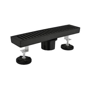 12 in. Linear Shower Drain, Included Hair Strainer and Leveling Feet in Matt Black