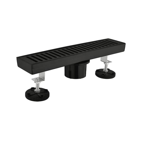 Tahanbath 12 in. Linear Shower Drain, Included Hair Strainer and Leveling Feet in Matt Black