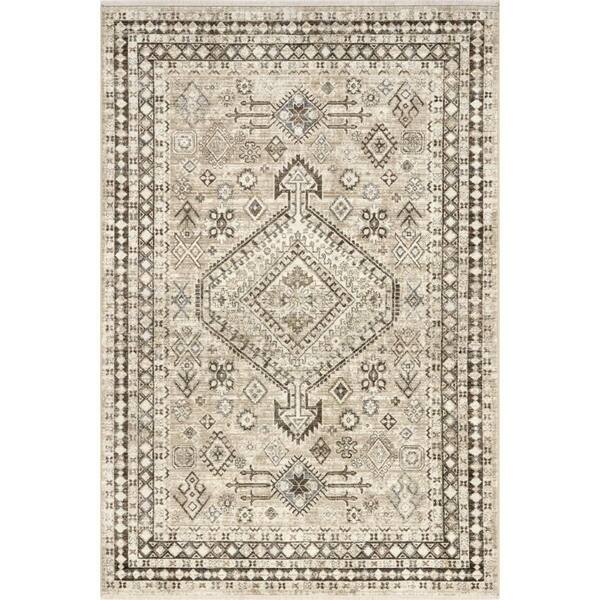 Vanesa Transitional Medallion Fringe Area Rug Light Brown 8' 10" ft. x 13' ft. Area Rug