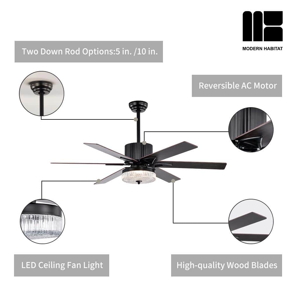 Matte Black 52'' Ceiling Fan with LED Light and Remote