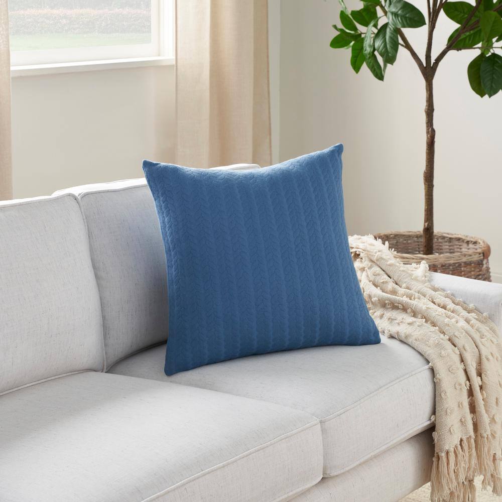 Blue Cotton Textured 18" Square Reversible Pillow Cover