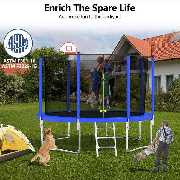 Outdoor 12 ft. Metal Trampoline with Basketball Board and Ball and