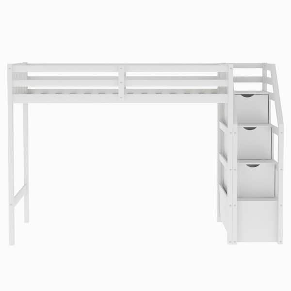 Harper & Bright Designs White Twin Over Full Loft Bed with Storage 