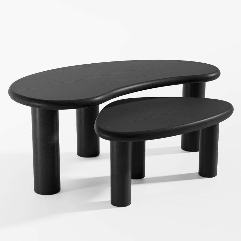 Black Finish Solid Wood 34 in. Coffee Table with Cashew Shape Set price history on PriceWatchPro
