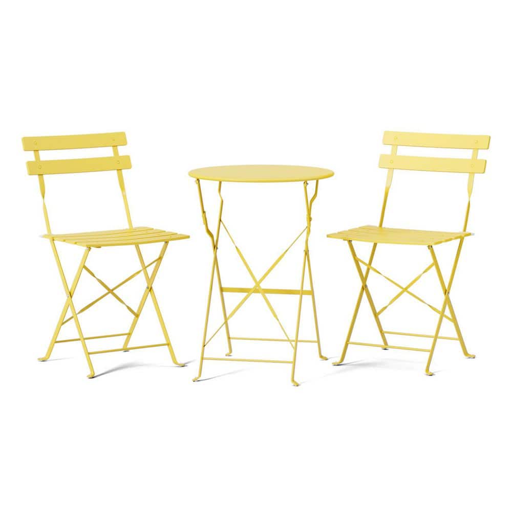 Yellow 3-Piece Metal Outdoor Bistro Set Folding Table and Chairs price history on PriceWatchPro