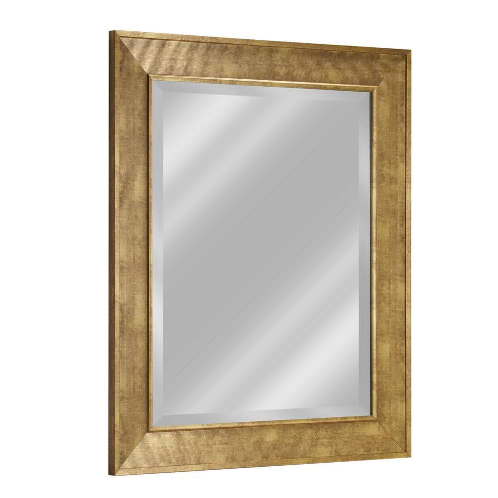 Antique Gold Textured Beveled Glass Rectangular Wall Mirror