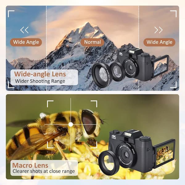 Yichuhaoxi 4K Vlogging Camera with WiFi, 48MP, 16X Zoom, 180° Flip